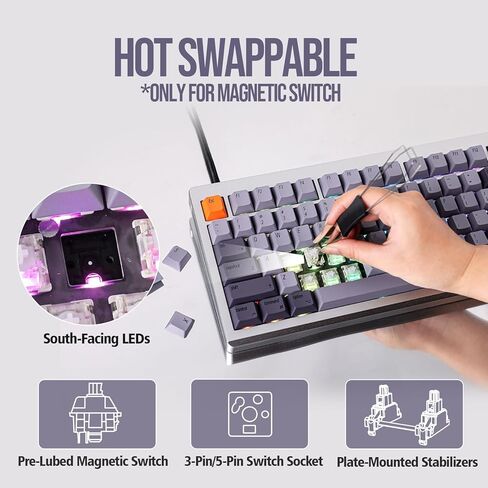 CIDOO C75 لوحة مفاتيح ميكانيكية سريعة التشغيل بنسبة 75%، لوحة مفاتيح من الألومنيوم مع بطانة من 4 طبقات، لوحة مفاتيح سلكية للألعاب مع ضغطات مفاتيح ديناميكية، مفتاح مغناطيسي Gateron، RGB لنظام Win/Mac (أسود) in Kuwait
