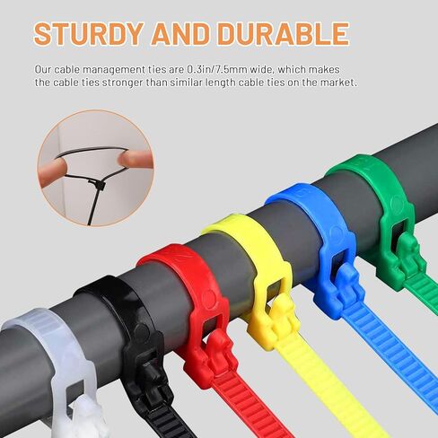 Reusable Zip Ties 8 Inch, 120pcs Colored Zip Tie Heavy Duty Outdoor Small Cable Ties, Releasable Tie Wraps, Wire Ties Removable for Cord Management (8 Inch) in Saudi Arabia