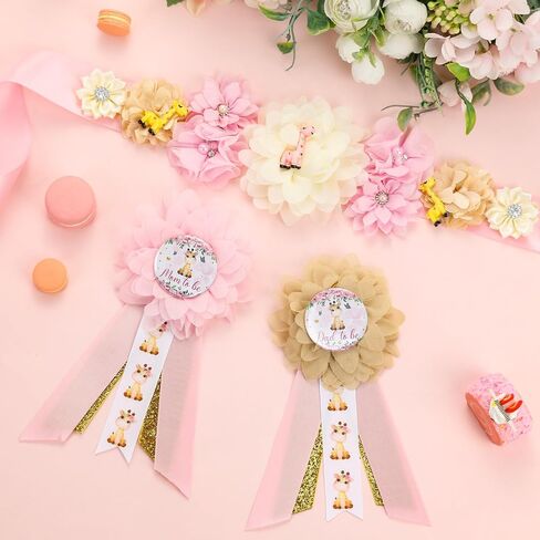 JOYMEMO Pink Giraffe Theme Baby Shower Maternity Sash Kit, Giraffe Baby Shower Belly Belt and Mom to Be & Dad to Be Corsage Pins, Pregnancy New Parents Photo Props Party Supplies in Saudi Arabia