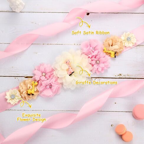 JOYMEMO Pink Giraffe Theme Baby Shower Maternity Sash Kit, Giraffe Baby Shower Belly Belt and Mom to Be & Dad to Be Corsage Pins, Pregnancy New Parents Photo Props Party Supplies in Saudi Arabia