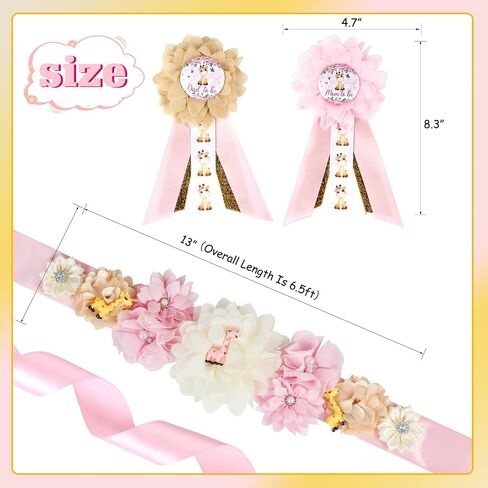 JOYMEMO Pink Giraffe Theme Baby Shower Maternity Sash Kit, Giraffe Baby Shower Belly Belt and Mom to Be & Dad to Be Corsage Pins, Pregnancy New Parents Photo Props Party Supplies in Saudi Arabia