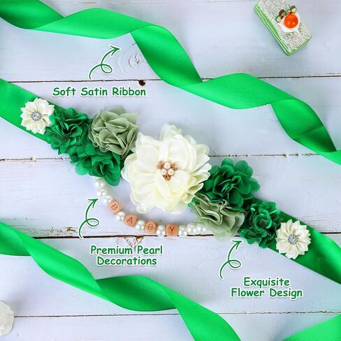 مجموعة وشاح الأمومة لحفلات استقبال المولود الجديد من JOYMEMO Greenery Mountain Adventure - حزام البطن أثناء السفر على الجبال ودبابيس للأم لتكون وأب ليكونا دبابيس للصدر، لوازم حفلات تصوير الآباء الجدد للحمل in Saudi Arabia