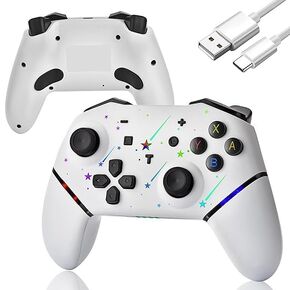 YMAIA Switch Controller, Wireless Switch Pro Controller for Nintendo Switch/Lite/OLED/PC/Phone, 7 Color RGB LED Control/Remote Compatible with Programmable Function/Turbo/Wake-up Function,White