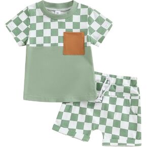 Baby Boy Summer Clothes Short Sleeve Plaid Shirt Infant Toddler Boys Outfits Patchwork Checkerboard Shorts Sets