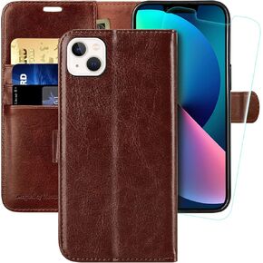 MONASAY Wallet Case Compatible for iPhone 13 mini, [Glass Screen Protector Included] [RFID Blocking] Flip Folio Leather Cell Phone Cover with Credit Card Holder, 5.4-inch, Purple
