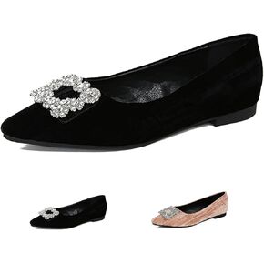 Women's Rhinestones Pointed Top Suede Flats Shoes,Comfort Slip on Flat Loafers Fashion Sparkly Wedding Party Ballerina Dress Shoes