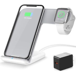 شاحن لاسلكي، قاعدة شحن لاسلكية 2 في 1 مع حامل iWatch لـ iWatch 6/SE/ 5/4/3/2، شاحن سريع 7.5 واط Qi لهاتف iPhone 11/11 Pro Max/XR/XS Max/XS/X/8/ 8P/جالاكسي نوت 10/S10/S9