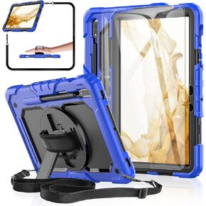 Case for Samsung Galaxy Tab S8/S7 11-inch 5G Tablet Case 2022/2020, [with Tempered Glass Screen Protector],360° Rotating Kickstand/Hand & Shoulder Strap/S Pen Holder (Black) in Saudi Arabia