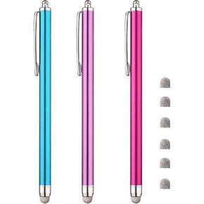 Stylus, 3 Pcs Mesh Fiber Tip Stylus Pens for Touch Screen Devices + 6 Extra Replacement Tips (Black/Silver/Dark Blue)