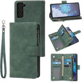 RANYOK Wallet Case Compatible with Galaxy S21 FE 5G (6.4 inch), Premium PU Leather Zipper Flip Folio Wallet with Wrist Strap Magnetic Closure Built-in Kickstand Protective Case (Black)