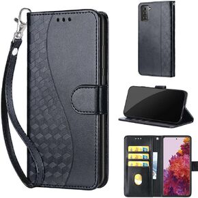 Designed for Samsung Galaxy S21 5G Case Wallet,Women Flip Folio Cover with Embossed PU Leather Stand Credit Card Holders Slots Wrist Strap Phone Case for Samsung S21 5G (Black Cube)