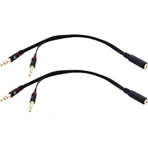 zdyCGTime 3.5mm Headphone Y Splitter 4-Pole 3.5mm 1/8 inch AUX Female to 3-Pole 2 3.5mm Male Headset Mic & Stereo Audio Cable for PC Computer Y Splitter Audio Flat Cable (20CM(Black)