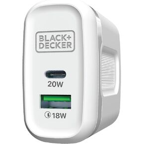 BLACK+DECKER Quick-Charge PD Wall Charger, 2-Port, 38W - USB & Type C Wall Plug - Compact Power Block USB C - Fast Charger Adapter Power Delivery & Qualcomm QC 3.0 - Perfect for Home, Office, Travel