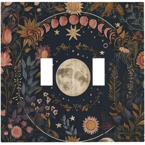 70s Boho Vintage Sun Rainbow Retro Mushroom Floral 1 Gang Duplex Outlet Covers Plate Decorative Light Switch Cover Single Receptacle Wall Plate Electrical Device Switchplate Faceplate for Bathroom