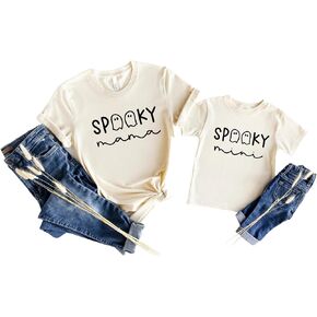 Halloween Matching Mommy and Me Shirts Cute Spooky Mama Spooky Mini Ghost Printed Shirt Fall T Shirts Tops