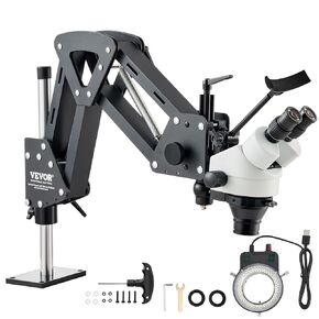 VEVOR Multi-Directional Microscope with Spring Bracket, 7X-45X Magnification Jewelry Microscope, Micro Jewelry Inlaid Stand with Integrated USB Ring LED Light, Jewelers Microscope for Jewelry Inlay in Kuwait