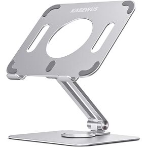2022 Tablet Computer iPad Stand Holder Bracket Desktop Mobile Phone Bracket Foldable Aluminum Alloy Adjustable Stands and Holders for Desk (Silver White)