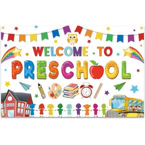 Welcome to Preschool Backdrop Banner Colorful First Day of School Party Decorations Students Welcome Back to School Photography Background for School Classroom Party Supplies Decorations