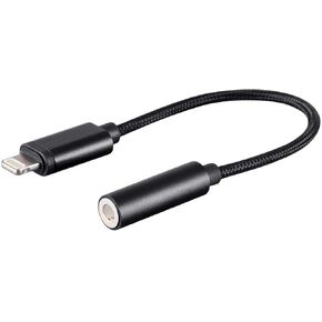 Monoprice MFi Certified Lightning to 3.5mm Jack Audio Adapter - Nylon Braided, Black