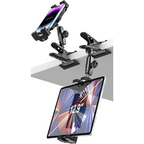 woleyi Kitchen Under Cabinet Tablet Holder - [Metal Clamp Arm] Tablet Mount for Counter, Portable Desktop Tablet Stand Clip, for 4.7-13" Tablet, iPad Pro 12.9, Air, Mini, iPhone, Galaxy, Fire, Switch