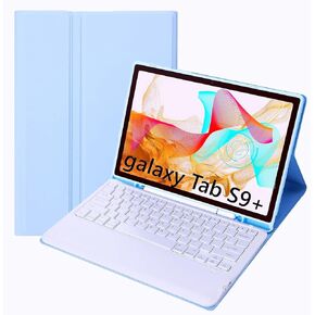 Slim Candy Colors Keyboard Case Compatible with Galaxy Tab S9 Plus / S9 FE Plus 5G 2023 12.4 Inch X810 / X816 / X818 with S Pen Holder Mutil Angles Stand Cover Detachable Wireless Keyboard (Blue)