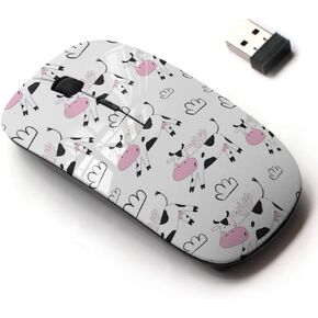2.4G Wireless Mouse with Cute Pattern Design for All Laptops and Desktops with Nano Receiver - Print Cute Cow