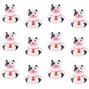 12pcs Mini Cow Rubber Duck, Small Cowboy Rubber Duck Funny Cow Print Duck for Baby Bath Toy Baby Christening Birthday Tub Summer Beach Pool Party Decorations