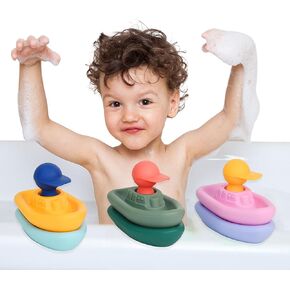 Silicone Bath Toys, Baby Stacking Bath Boat Toy, Food Grade Silicone, Great for Bath, Beach and Pool Play