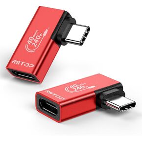 RIITOP USB C Right Angle Adapter [2-Pack], 90 Degree USB C Extender 240W 40Gbps USB4 Type C Connector Compatible for iPhone 15 Plus Pro Max, Steam Deck, Switch, ROG Ally