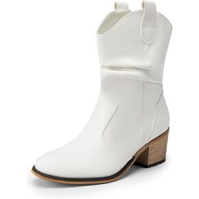 DREAM PAIRS Women's Modern Western Cowboy Boots, Mid Calf Round toe Chunky Heel Cowgirl Country Ankle Boots with Pull On Tabs