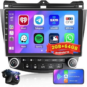 Hikity for Honda Accord 2003-2007 Android 13 Car Stereo with Carplay Android Auto 10.1 inch Touchscreen Android Radio GPS Navigation AHD Rear Camera Bluetooth FM RDS DSP WiFi SWC RCA