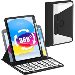 AnMengXinLing Keyboard Case for Galaxy Tab S9/Galaxy Tab S9FE with S Pen Holder Rotating Clear Cover Case with Detachable Round Keys Keyboard for Tab S9 FE 10.9''/S9 11'', Black