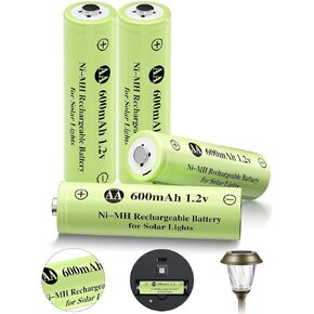 AA 1.2v Ni-MH Rechargeable Batteries, AA 600mAh 1.2V Solar Batteries, Double A Pre-Charged Batteries for Outdoor Solar Lights, Pathway Lights (AA 600mAh-12pack)