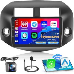 راديو ترقية ستيريو للسيارة 8-Core 4+64G Android 13 لسيارة Toyota RAV4 2006-2012، شاشة لمس عالية الدقة 10.1 بوصة مع CarPlay اللاسلكي وAndroid Auto، كاميرا احتياطية AHD، وصلة مرآة، ملاحة GPS