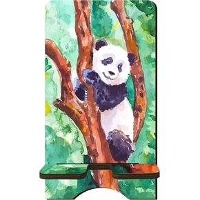 Watercolor Wooden Phone Holder - Cute Panda - Smart Phones, Tablets, Desktop, E-Book Wooden Stand, Desk Organizer for Home & Office - 01