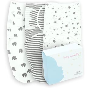 Baby Swaddle Sack incl. 3 Baby Beanies (Pack of 3) - 100% Oeko-TEX Cotton - Newborn Swaddle 0-3 Months - Sleep Sack Swaddle