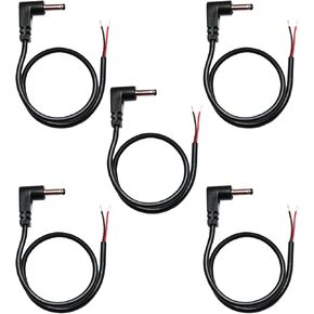 (5 Pack) Replacement 3.5mm x 1.35mm 90 Degree Right Angle DC Power Male Plug Jack to Bare Wire Open End Pigtail Power Cable Cord for DC Power Supply Cable Repair