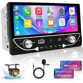 Double Din Car Stereo - Wirelesss Apple Carplay & Android Auto - 6.86 Inch Touch Screen Car Stereo with Backup Camera - Mirror Link/FM/EQ Settings/Bluetooth/FM/AUX Input/TF Card/SWC