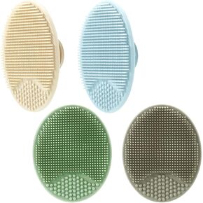 PandaEar Baby Cradle Cap Brush, Silicone Baby Bath Brush Massage Brush Set for Dry Skin, Cradle Cap, and Eczema, 4 Pack (Blue)