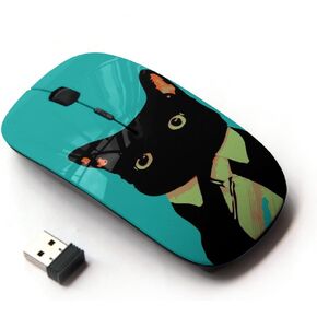 [ Optical 2.4G Wireless Mouse ] Black Cat Tie Art Style Red Eyes Neon Feline