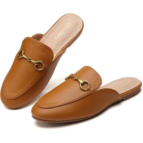 Buckle Mules for Women Work Flats Round Toe Business Backless Loafers Metal Décor Slip on