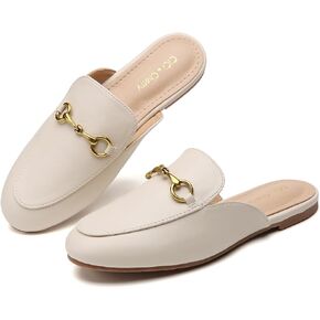 Buckle Mules for Women Work Flats Round Toe Business Backless Loafers Metal Décor Slip on