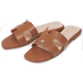 Women Flat Sandals H Flats Leather Slide Sandals