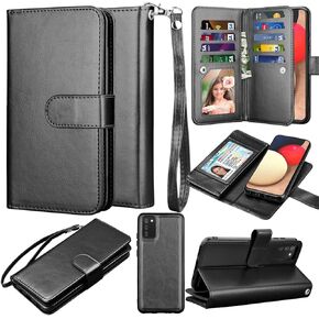 Takfox Galaxy A02s Case, for Samsung Galaxy A02s Wallet Case, with Credit Card Holder Slots Folio Flip Cover PU Leather [Kickstand] Detachable Magnetic Phone Case & Strap for Samsung A02s-Wine Red