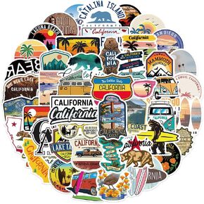 50Pcs California Stickers for kids Adults, Waterproof Vinyl California Stickers Deacals for Water Bottle, Laptop, Kindle, scrapbook