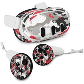MightySkins Carbon Fiber Skin Compatible with Meta Quest 3 - Red Camo | Protective, Durable Textured Carbon Fiber Finish | Easy to Apply, Remove, and Change Styles