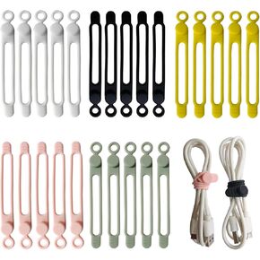 16Pcs Silicone Cable Ties Reusable, Silicone Cord Ties, Rubber Cable Ties,Silicone Cable Organizer for Bundling and Fastening Cable Cords Wires(16Pcs-[White Black], 4.2Inch)