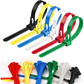 Reusable Zip Ties 8 Inch, 120pcs Colored Zip Tie Heavy Duty Outdoor Small Cable Ties, Releasable Tie Wraps, Wire Ties Removable for Cord Management (8 Inch)