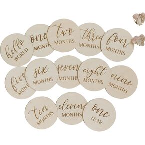 Baby First Milestone Cards - 10 Wooden Photoshoot Props Baby First Milestones - Bath, Smile, Tooth, Sitting..