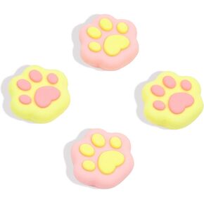 GeekShare Thumb Grip Caps for Switch 4PCS Cute Cat Paw Shape Silicone Joystick Caps Soft Thumbstick Cover Compatible with Nintendo Switch/OLED/Switch Lite - Pink & Yellow (Pink&Yellow)